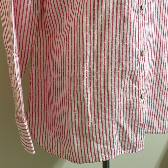 New TALBOTS White Red Stripes Linen Button Down Shirt Size Medium - Picture 4 of 11